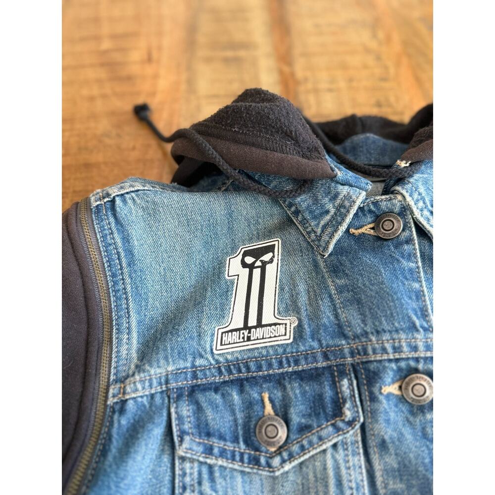 Harley-Davidson Women's Denim Jacket M Blue Zip-Off Sleeve Vest Hood 98402-20VW - Picture 3 of 15